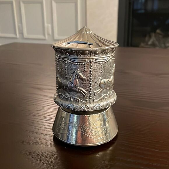 Antique Silver Plated Carousel Carillon / Coin Bank Merry-Go-Round - Music box - Picture 1 of 4